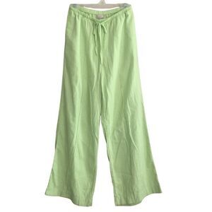 A New Day Linen Wide Leg Drawstring Pants Womens Size S Lime Pockets Comfycore
